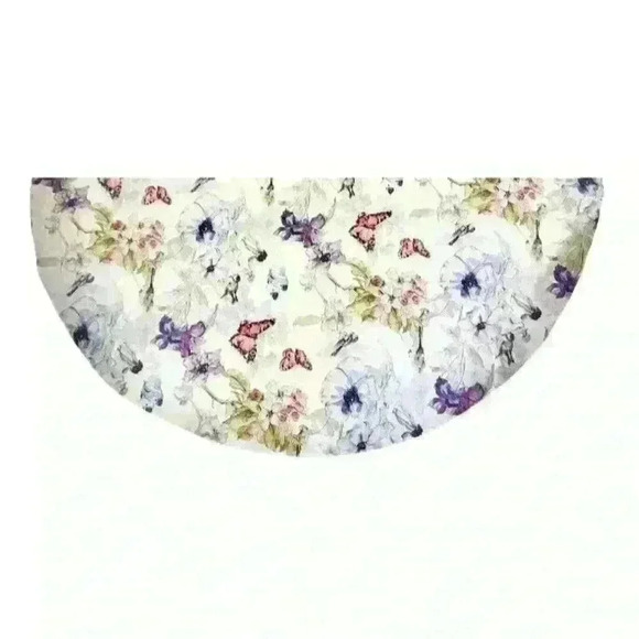 Chinoiserie ROUND 70" White WATERCOLOR Floral Butterfly Bird Cloth Tablecloth - Picture 3 of 4